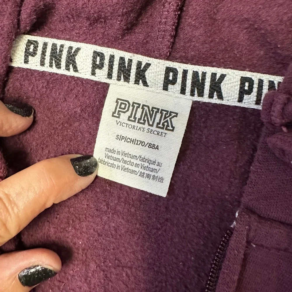 Pink Hoodie Womens Size Small Maroon Zip Up Logo Graphic Long Sleeve Sweatshirt